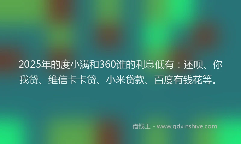 2025年的度小满和360谁的利息低有：还呗、你我贷、维信卡卡贷、小米贷款、百度有钱花等。