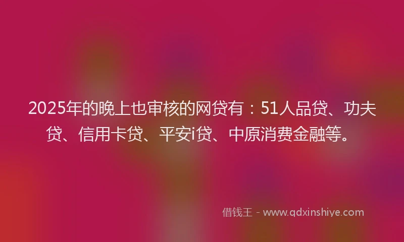 2025年的晚上也审核的网贷有：51人品贷、功夫贷、信用卡贷、平安i贷、中原消费金融等。