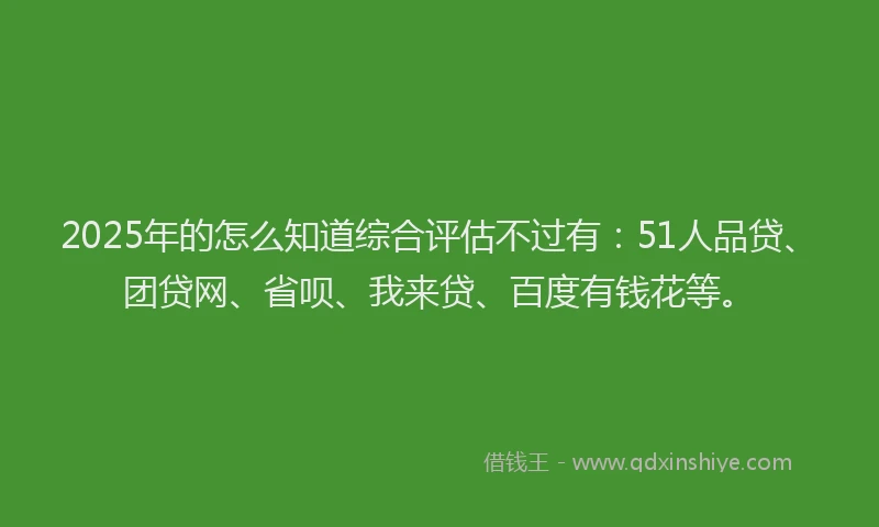 2025年的怎么知道综合评估不过有：51人品贷、团贷网、省呗、我来贷、百度有钱花等。