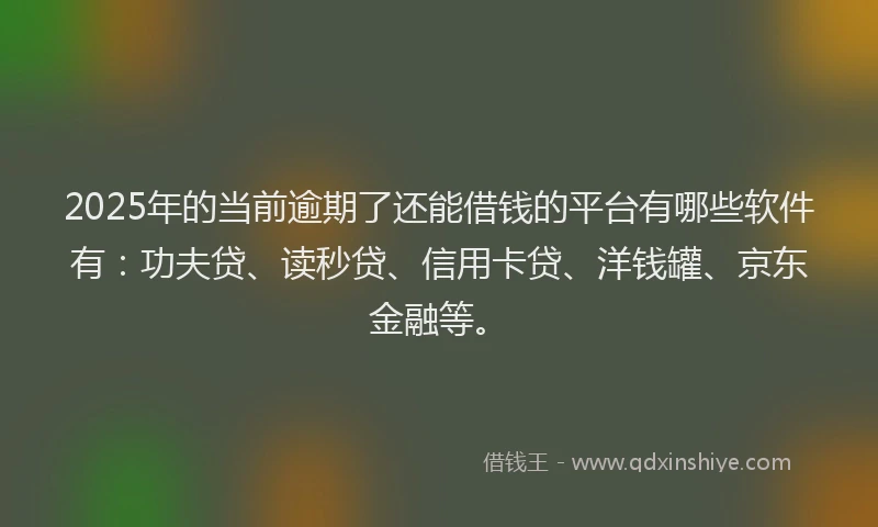 2025年的当前逾期了还能借钱的平台有哪些软件有：功夫贷、读秒贷、信用卡贷、洋钱罐、京东金融等。
