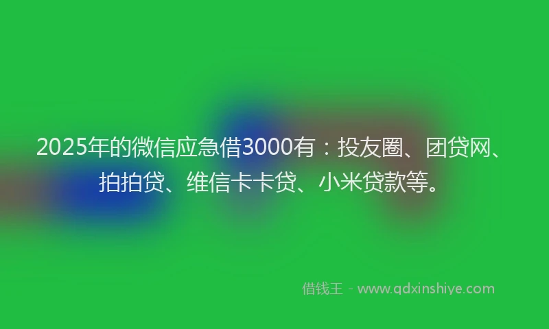 2025年的微信应急借3000有：投友圈、团贷网、拍拍贷、维信卡卡贷、小米贷款等。
