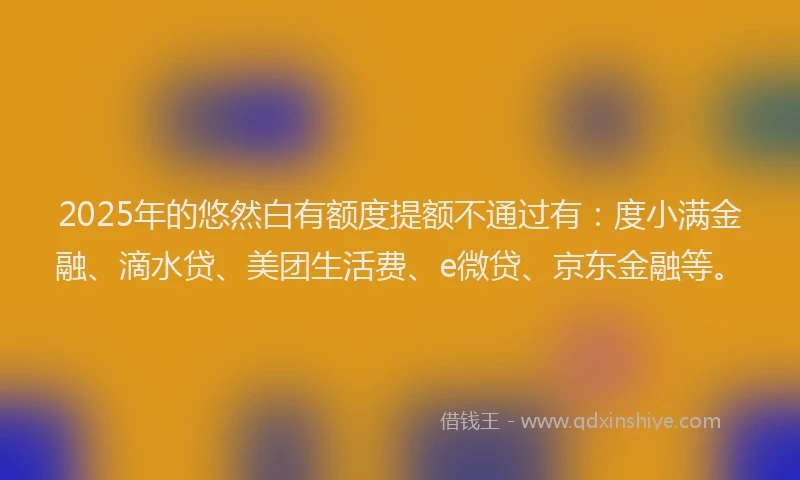 2025年的悠然白有额度提额不通过有：度小满金融、滴水贷、美团生活费、e微贷、京东金融等。