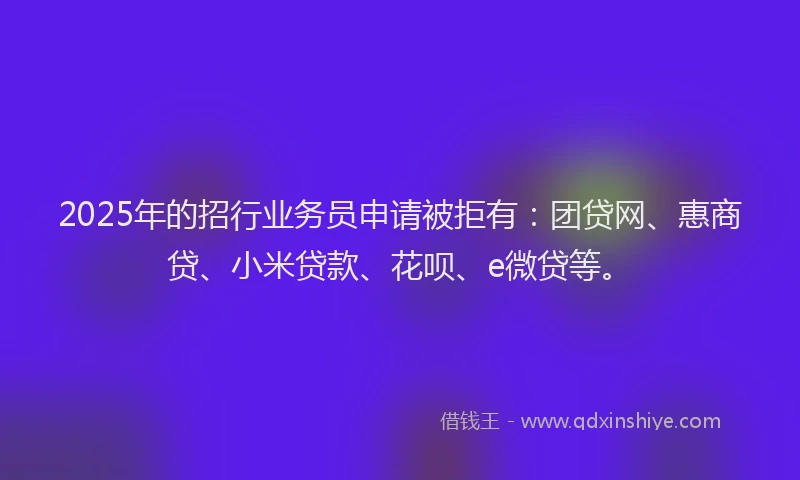 2025年的招行业务员申请被拒有：团贷网、惠商贷、小米贷款、花呗、e微贷等。