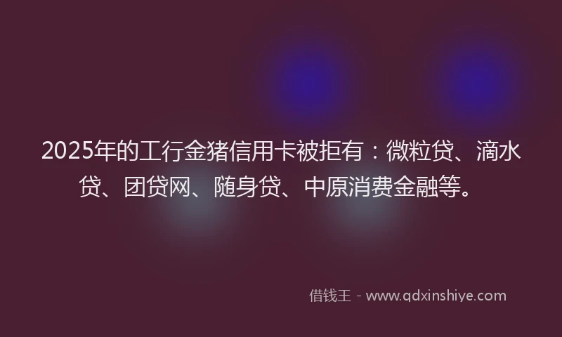 2025年的工行金猪信用卡被拒有：微粒贷、滴水贷、团贷网、随身贷、中原消费金融等。