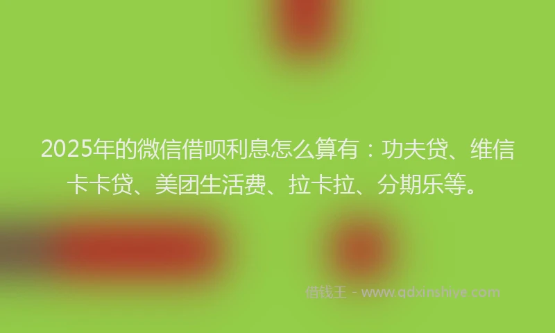 2025年的微信借呗利息怎么算有：功夫贷、维信卡卡贷、美团生活费、拉卡拉、分期乐等。