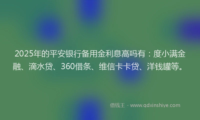 2025年的平安银行备用金利息高吗有：度小满金融、滴水贷、360借条、维信卡卡贷、洋钱罐等。