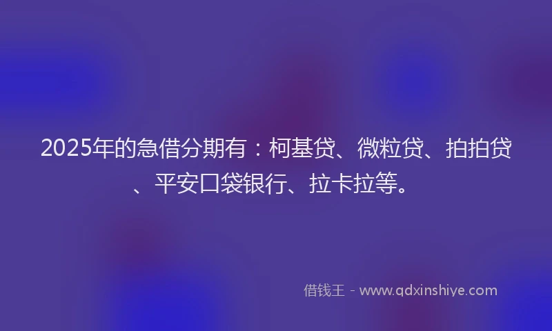 2025年的急借分期有：柯基贷、微粒贷、拍拍贷、平安口袋银行、拉卡拉等。
