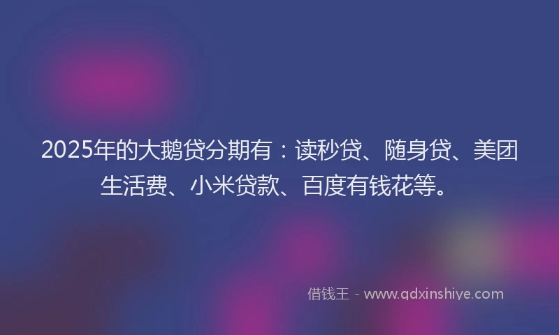 2025年的大鹅贷分期有：读秒贷、随身贷、美团生活费、小米贷款、百度有钱花等。