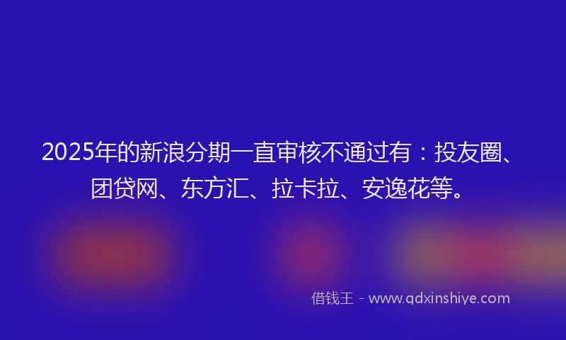 2025年的新浪分期一直审核不通过有：投友圈、团贷网、东方汇、拉卡拉、安逸花等。