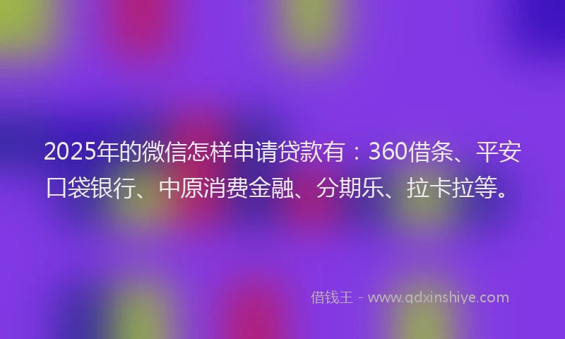2025年的微信怎样申请贷款有：360借条、平安口袋银行、中原消费金融、分期乐、拉卡拉等。