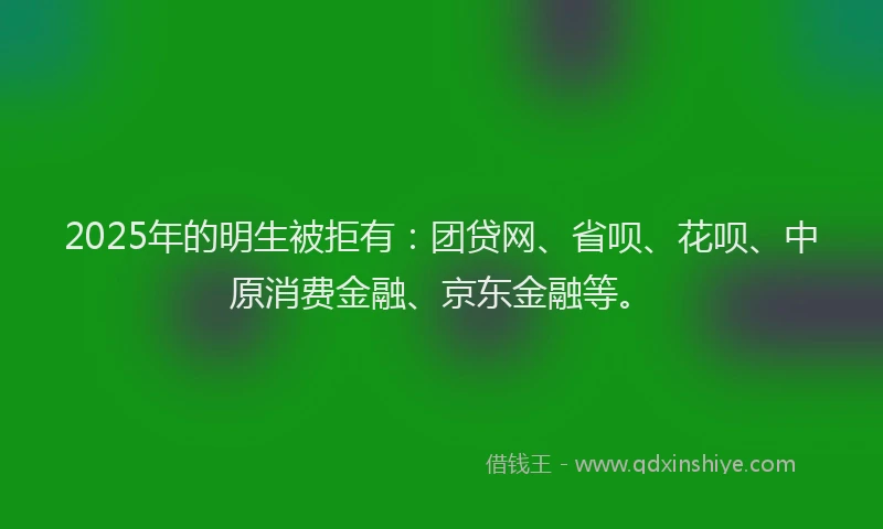 2025年的明生被拒有：团贷网、省呗、花呗、中原消费金融、京东金融等。