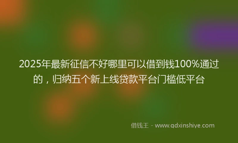 2025年最新征信不好哪里可以借到钱100%通过的，归纳五个新上线贷款平台门槛低平台