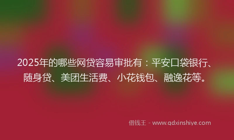 2025年的哪些网贷容易审批有：平安口袋银行、随身贷、美团生活费、小花钱包、融逸花等。