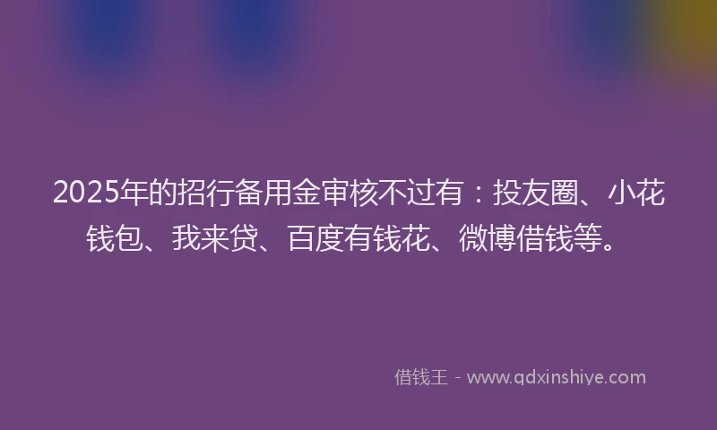 2025年的招行备用金审核不过有：投友圈、小花钱包、我来贷、百度有钱花、微博借钱等。