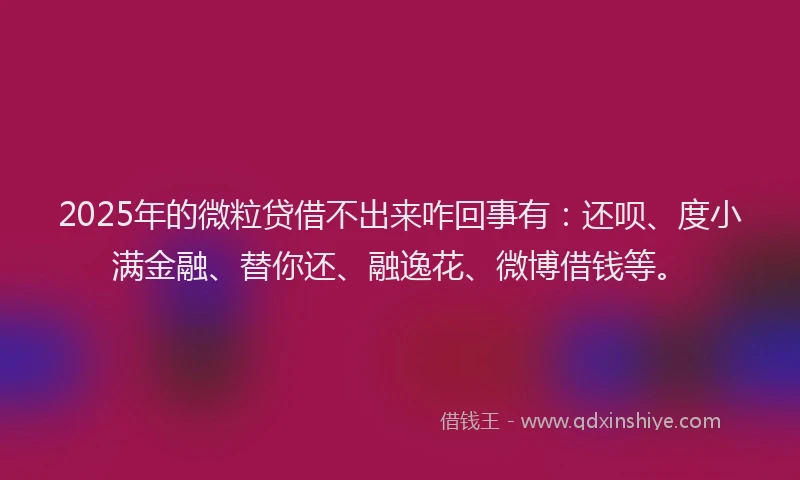 2025年的微粒贷借不出来咋回事有：还呗、度小满金融、替你还、融逸花、微博借钱等。