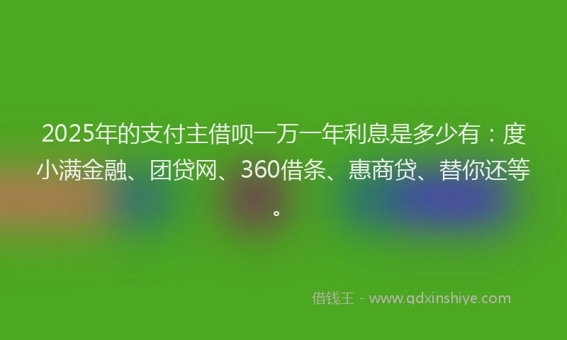 2025年的支付主借呗一万一年利息是多少有：度小满金融、团贷网、360借条、惠商贷、替你还等。