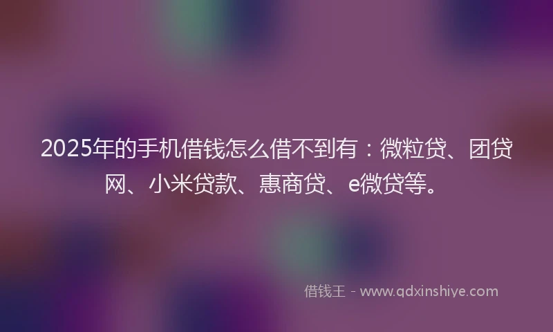 2025年的手机借钱怎么借不到有：微粒贷、团贷网、小米贷款、惠商贷、e微贷等。