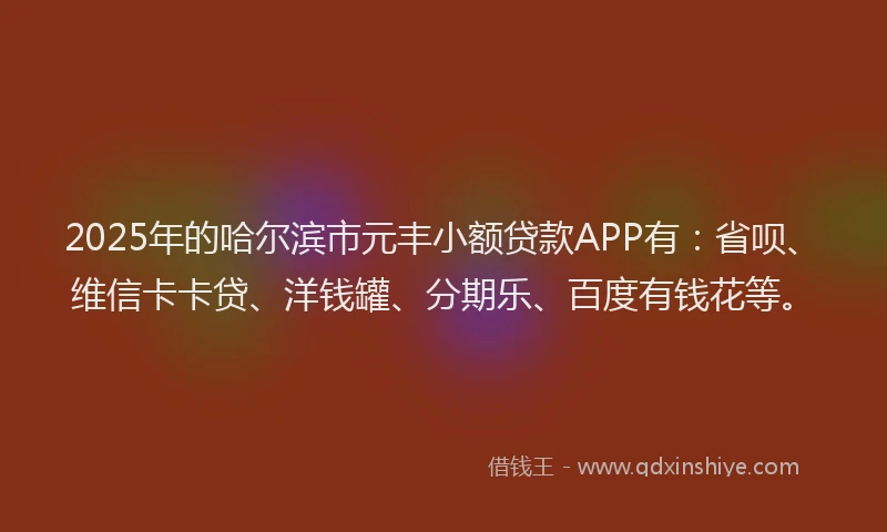 2025年的哈尔滨市元丰小额贷款APP有：省呗、维信卡卡贷、洋钱罐、分期乐、百度有钱花等。