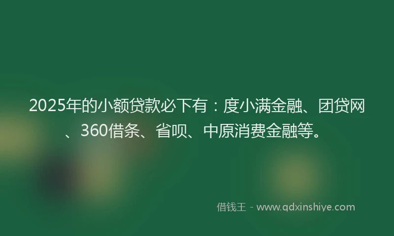 2025年的小额贷款必下有：度小满金融、团贷网、360借条、省呗、中原消费金融等。
