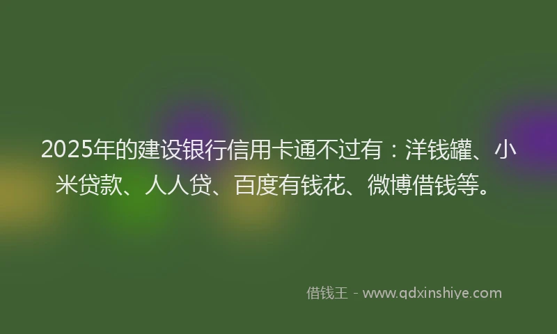 2025年的建设银行信用卡通不过有：洋钱罐、小米贷款、人人贷、百度有钱花、微博借钱等。