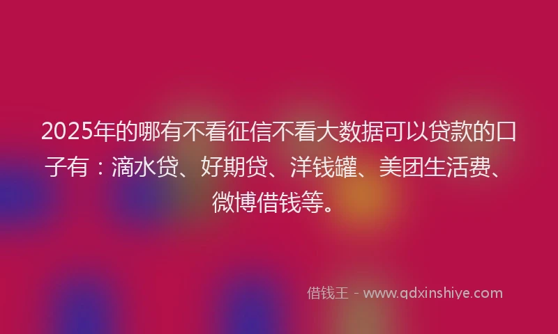 2025年的哪有不看征信不看大数据可以贷款的口子有：滴水贷、好期贷、洋钱罐、美团生活费、微博借钱等。