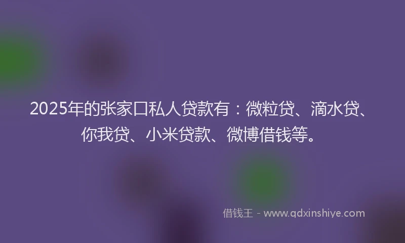 2025年的张家口私人贷款有：微粒贷、滴水贷、你我贷、小米贷款、微博借钱等。