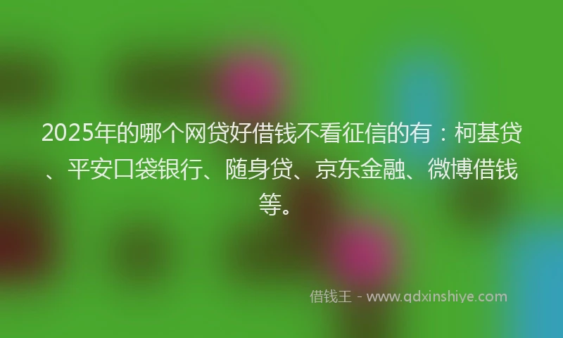 2025年的哪个网贷好借钱不看征信的有：柯基贷、平安口袋银行、随身贷、京东金融、微博借钱等。
