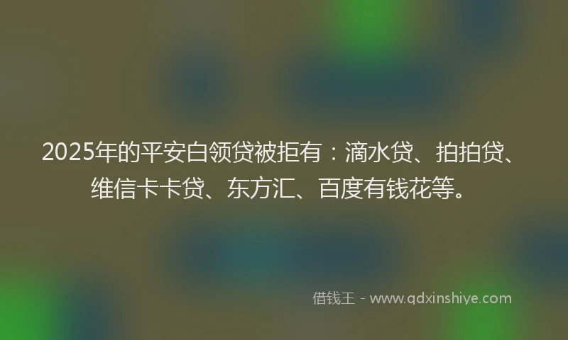 2025年的平安白领贷被拒有：滴水贷、拍拍贷、维信卡卡贷、东方汇、百度有钱花等。