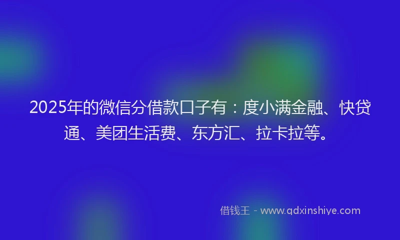 2025年的微信分借款口子有：度小满金融、快贷通、美团生活费、东方汇、拉卡拉等。