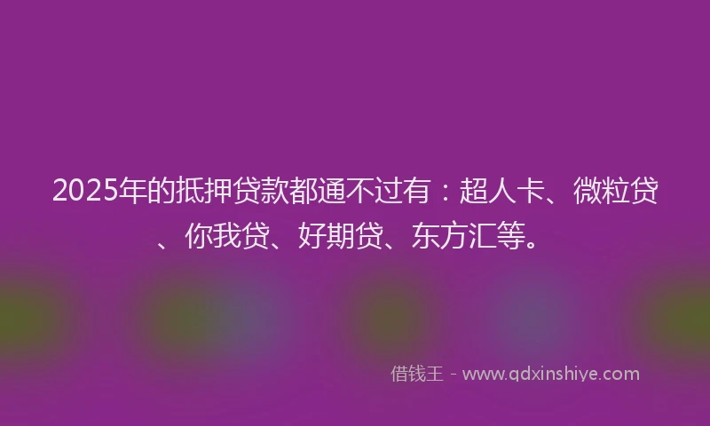 2025年的抵押贷款都通不过有：超人卡、微粒贷、你我贷、好期贷、东方汇等。