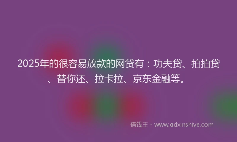 2025年的很容易放款的网贷有：功夫贷、拍拍贷、替你还、拉卡拉、京东金融等。