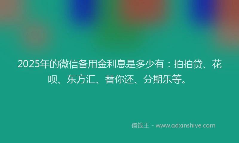 2025年的微信备用金利息是多少有：拍拍贷、花呗、东方汇、替你还、分期乐等。