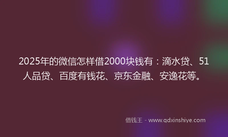 2025年的微信怎样借2000块钱有：滴水贷、51人品贷、百度有钱花、京东金融、安逸花等。