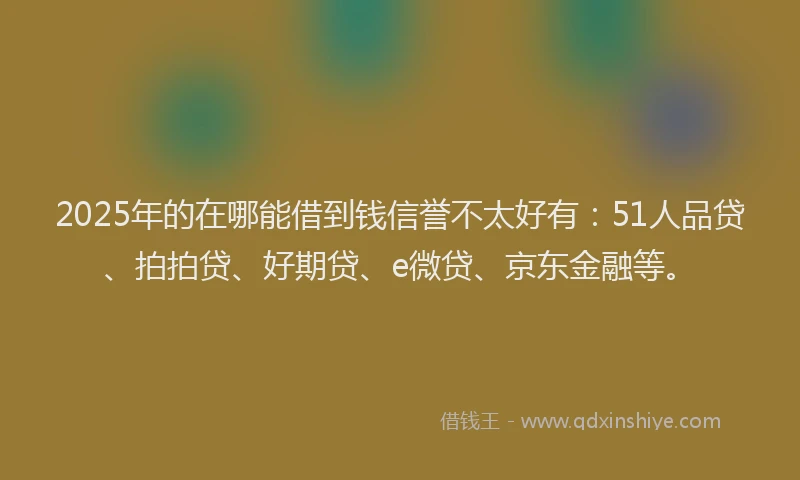 2025年的在哪能借到钱信誉不太好有：51人品贷、拍拍贷、好期贷、e微贷、京东金融等。