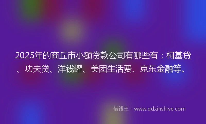 2025年的商丘市小额贷款公司有哪些有：柯基贷、功夫贷、洋钱罐、美团生活费、京东金融等。