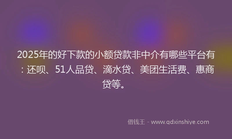 2025年的好下款的小额贷款非中介有哪些平台有：还呗、51人品贷、滴水贷、美团生活费、惠商贷等。
