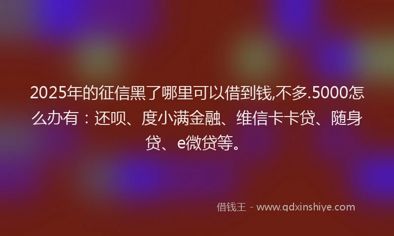 2025年的征信黑了哪里可以借到钱,不多.5000怎么办有：还呗、度小满金融、维信卡卡贷、随身贷、e微贷等。