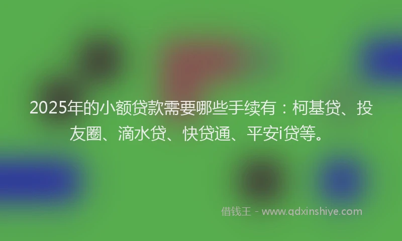 2025年的小额贷款需要哪些手续有：柯基贷、投友圈、滴水贷、快贷通、平安i贷等。
