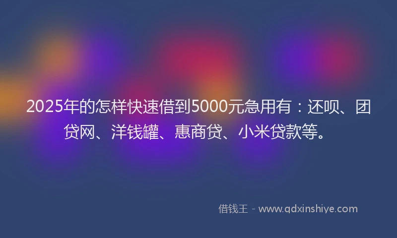 2025年的怎样快速借到5000元急用有：还呗、团贷网、洋钱罐、惠商贷、小米贷款等。