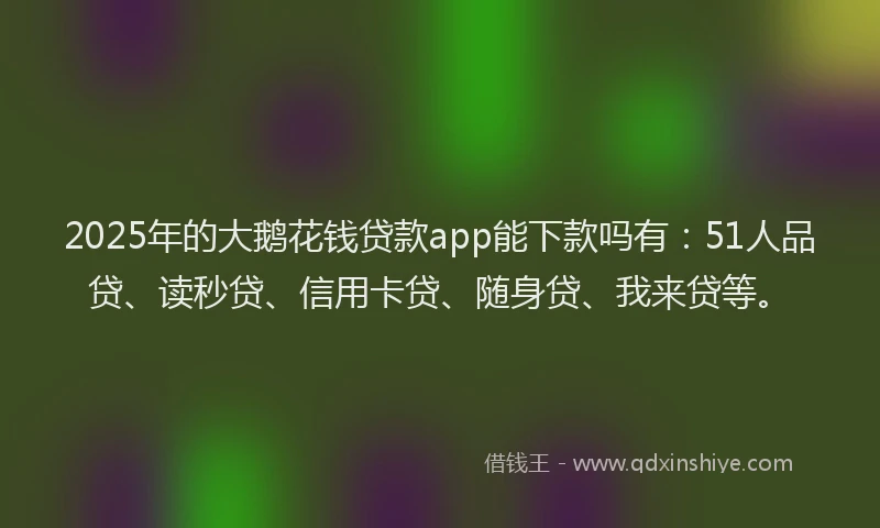 2025年的大鹅花钱贷款app能下款吗有：51人品贷、读秒贷、信用卡贷、随身贷、我来贷等。