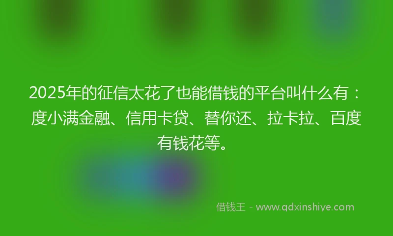 2025年的征信太花了也能借钱的平台叫什么有：度小满金融、信用卡贷、替你还、拉卡拉、百度有钱花等。