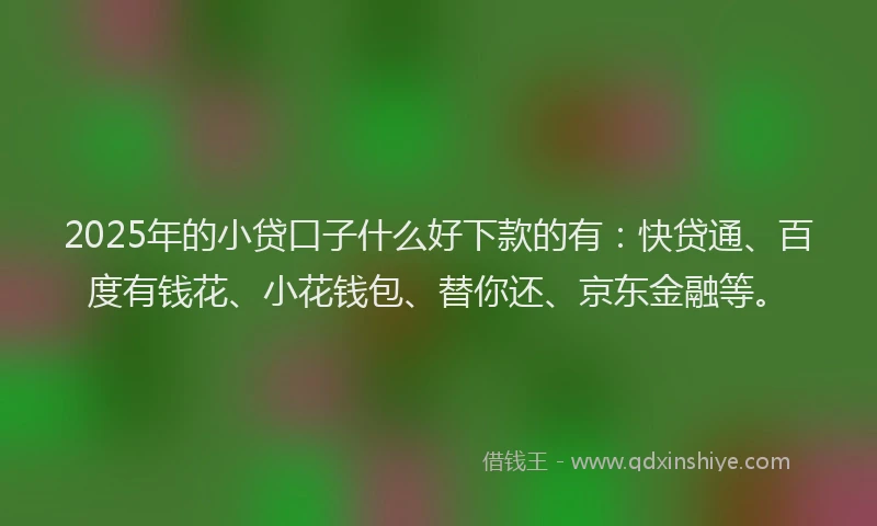2025年的小贷口子什么好下款的有：快贷通、百度有钱花、小花钱包、替你还、京东金融等。