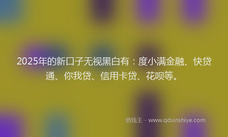 2025年的新口子无视黑白有：度小满金融、快贷通、你我贷、信用卡贷、花呗等。