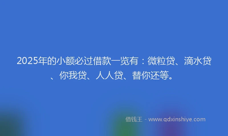2025年的小额必过借款一览有：微粒贷、滴水贷、你我贷、人人贷、替你还等。