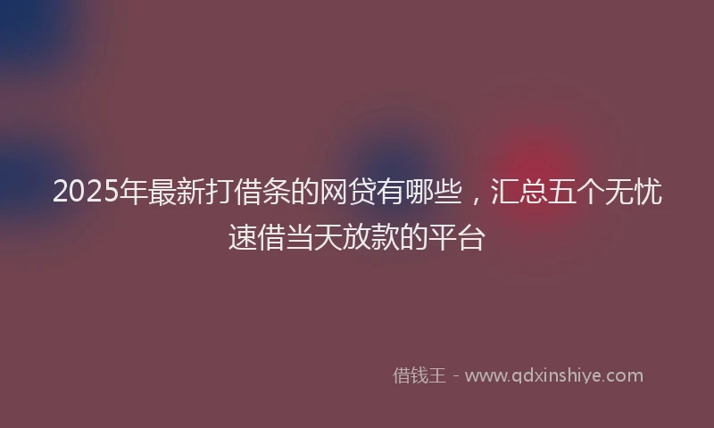 2025年最新打借条的网贷有哪些，汇总五个无忧速借当天放款的平台