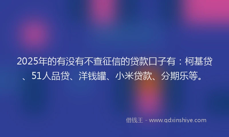 2025年的有没有不查征信的贷款口子有：柯基贷、51人品贷、洋钱罐、小米贷款、分期乐等。