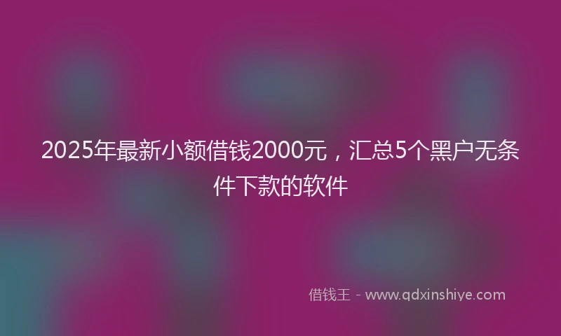 2025年最新小额借钱2000元，汇总5个黑户无条件下款的软件