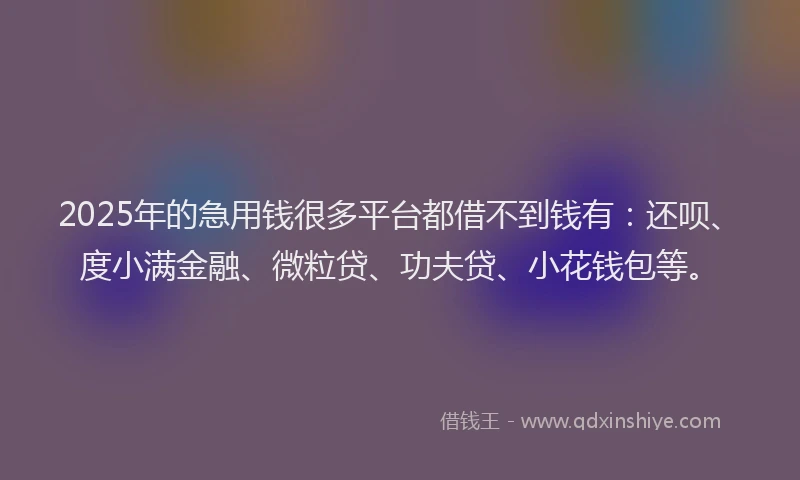 2025年的急用钱很多平台都借不到钱有：还呗、度小满金融、微粒贷、功夫贷、小花钱包等。