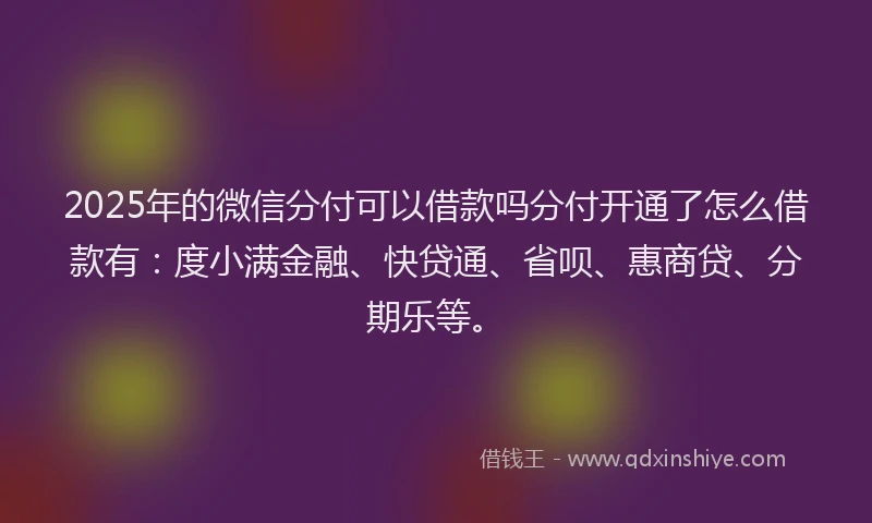 2025年的微信分付可以借款吗分付开通了怎么借款有：度小满金融、快贷通、省呗、惠商贷、分期乐等。