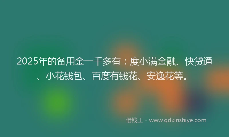 2025年的备用金一千多有：度小满金融、快贷通、小花钱包、百度有钱花、安逸花等。